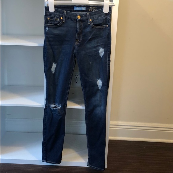 7 For All Mankind Denim - Sevens “the ankle skinny” ripped skinny jeans